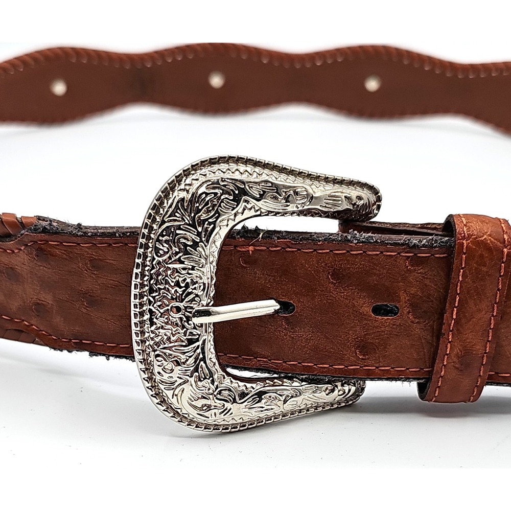 Vintage Western Brown Leather Belt Silver Conchos Ornate Buckle 38-42" Rodeo  Th